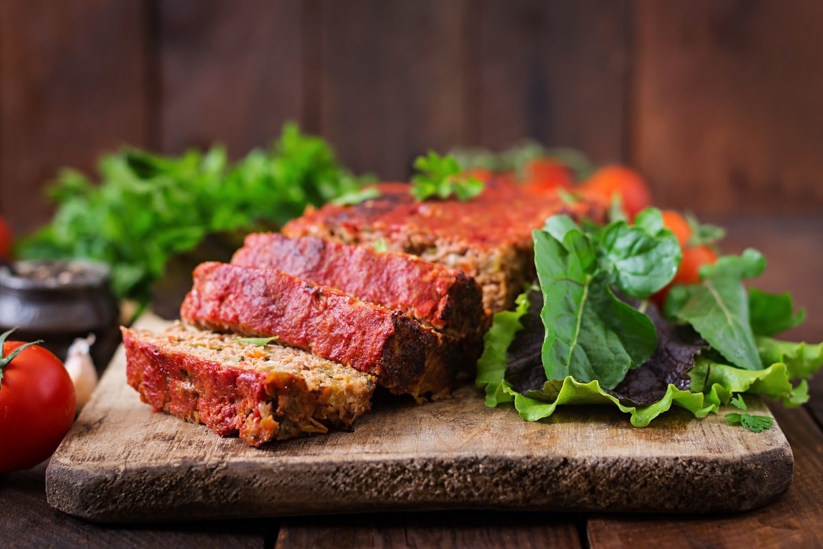 Meatloaf on a wooden plank